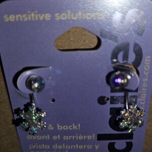 Claire's Christmas Snowflake Earrings Drop Pierced Ears -New-